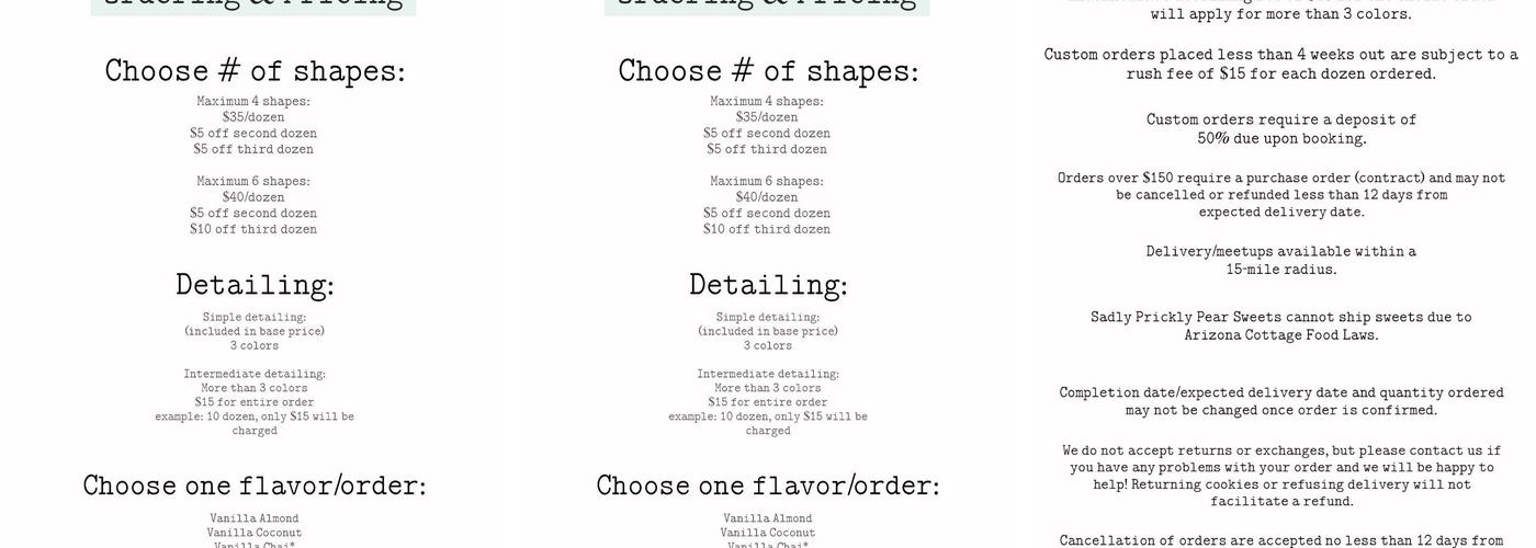 Prickly Pear Sweets Menu