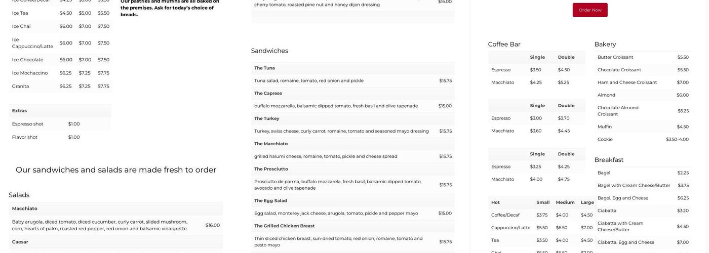 Macchiato Espresso & Wine Bar Menu