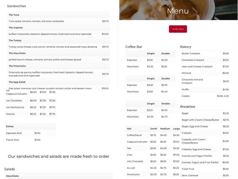 Macchiato Espresso & Wine Bar Menu