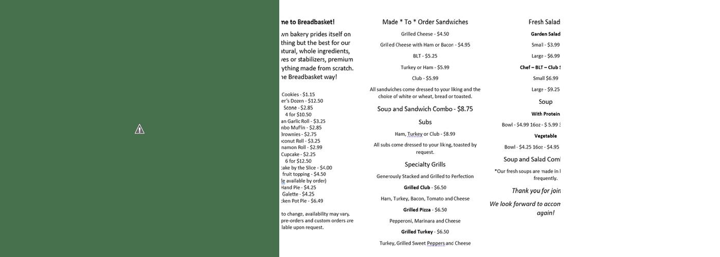 Breadbasket Bakery Menu