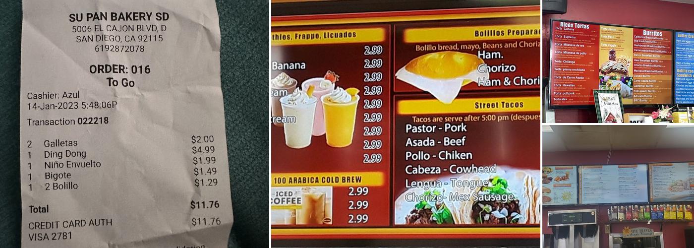 Su Pan Bakery El Cajon Menu