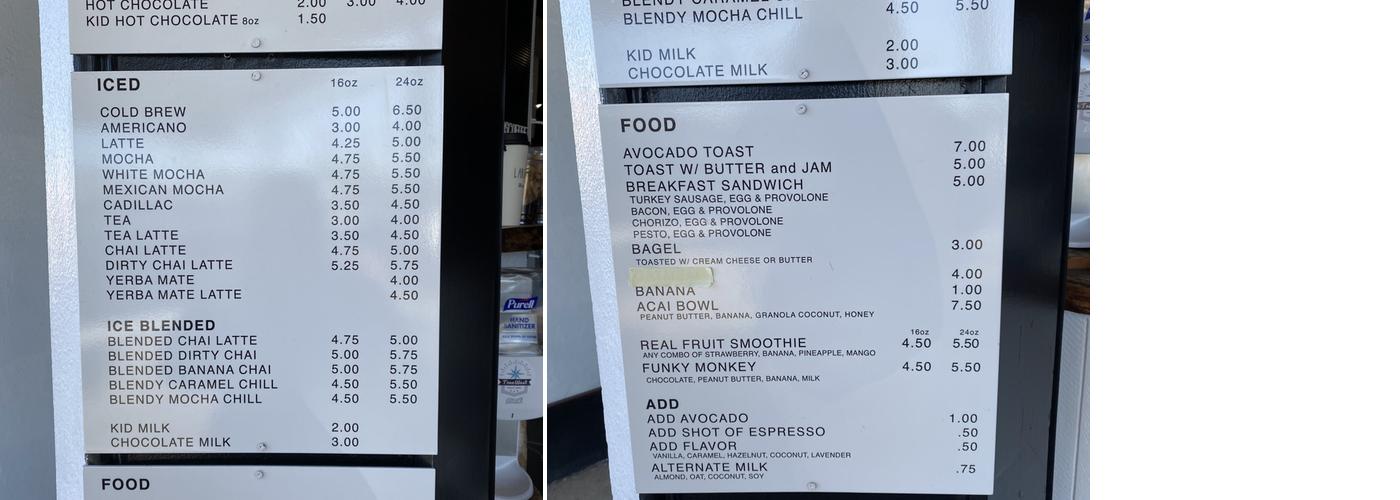 Captain's Grounds Coffee Menu