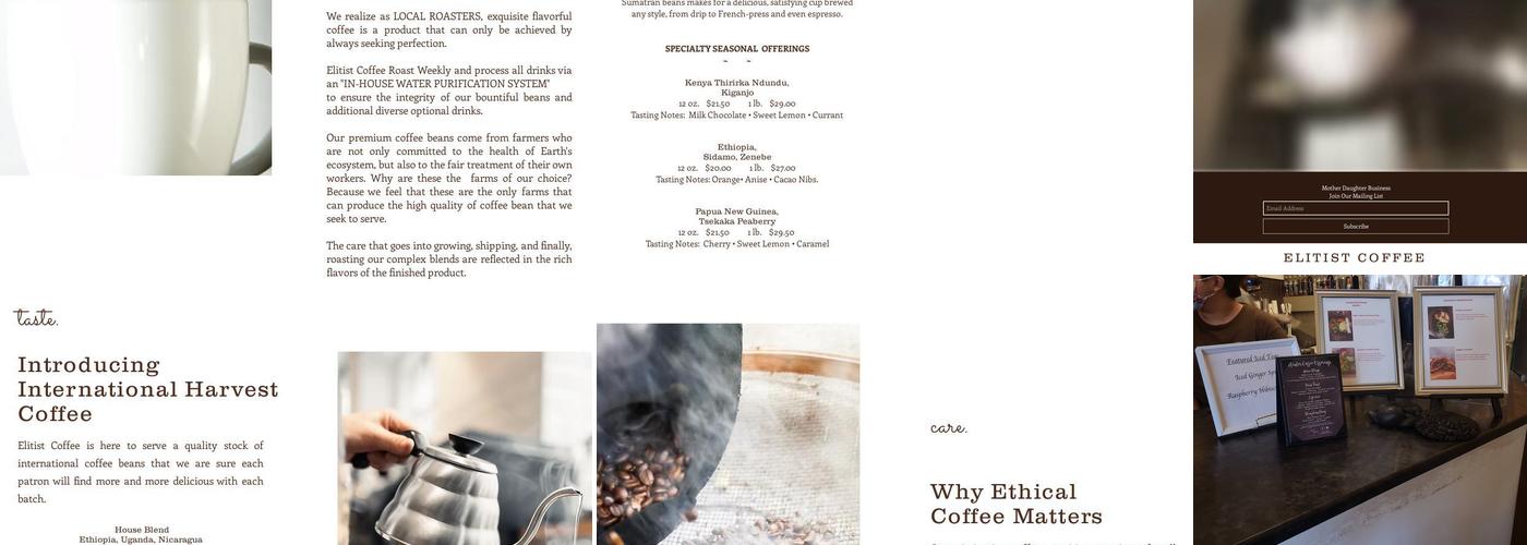 Elitist Coffee Menu