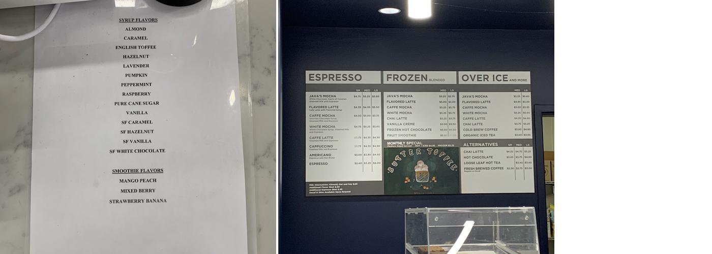 Java’s Kerr’s Cafe Menu