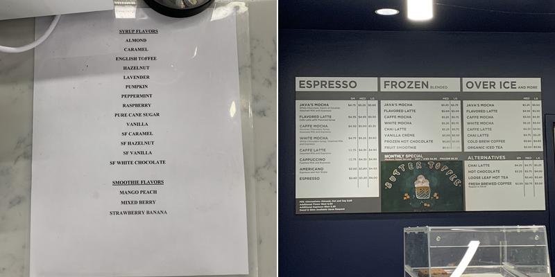 Java’s Kerr’s Cafe Menu