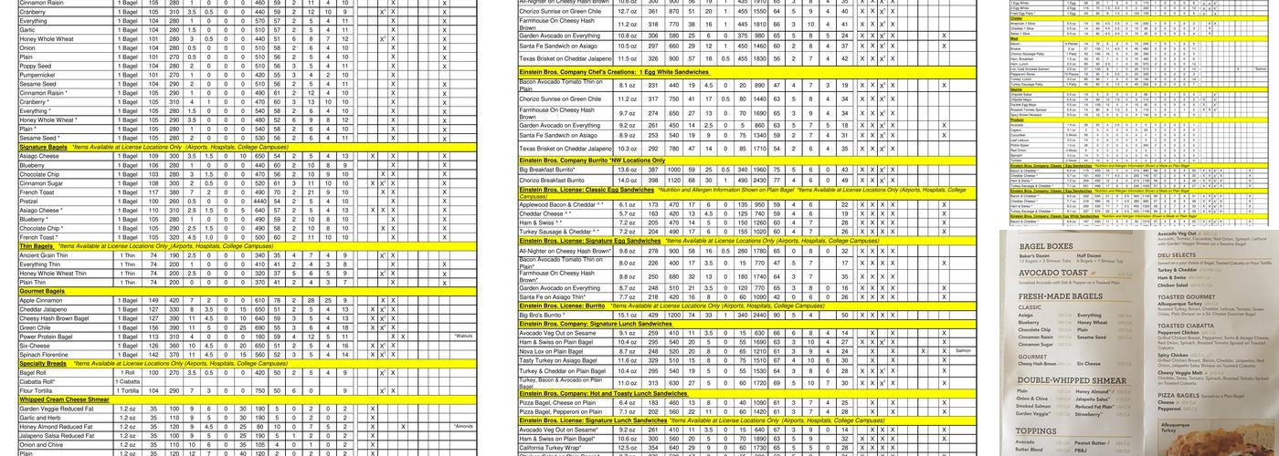 Einstein Bros. Bagels Menu