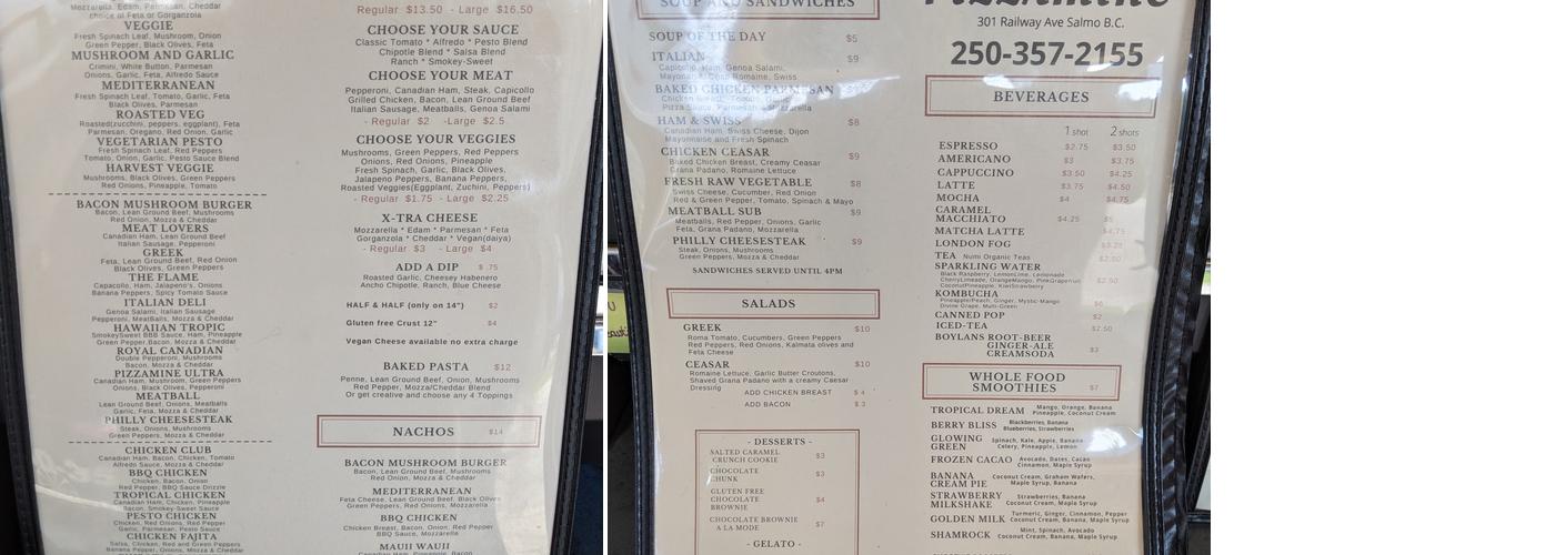 PizzaMine Menu