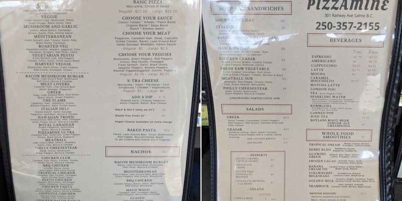 PizzaMine Menu