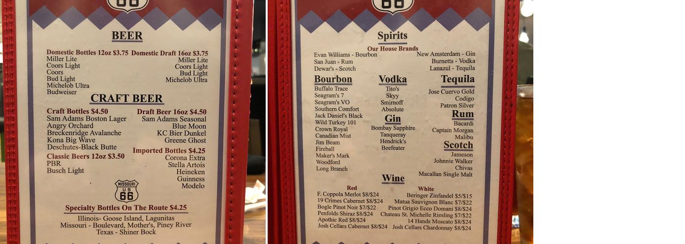Mari J'S Route 66 Cafe Menu