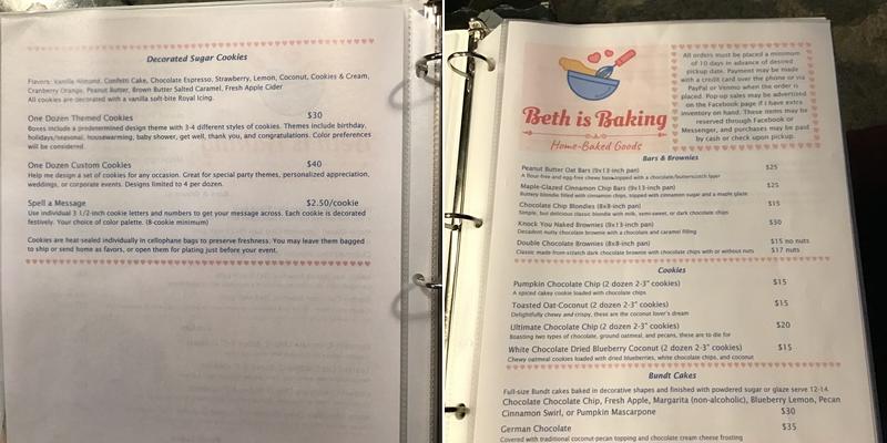 Beth is Baking Menu