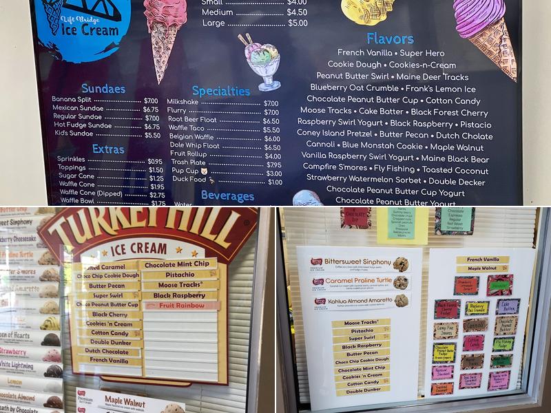 Lift Bridge Ice Cream Menu