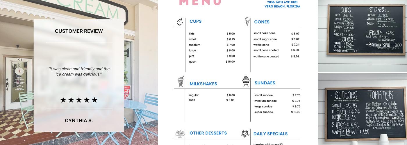 Downtown Dipper Ice Cream Shop Menu