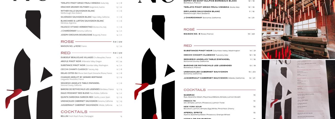 Great Legs Wine + Spirits Menu