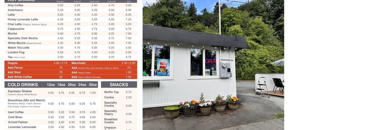 West Bay Coffee and Smoothies Menu