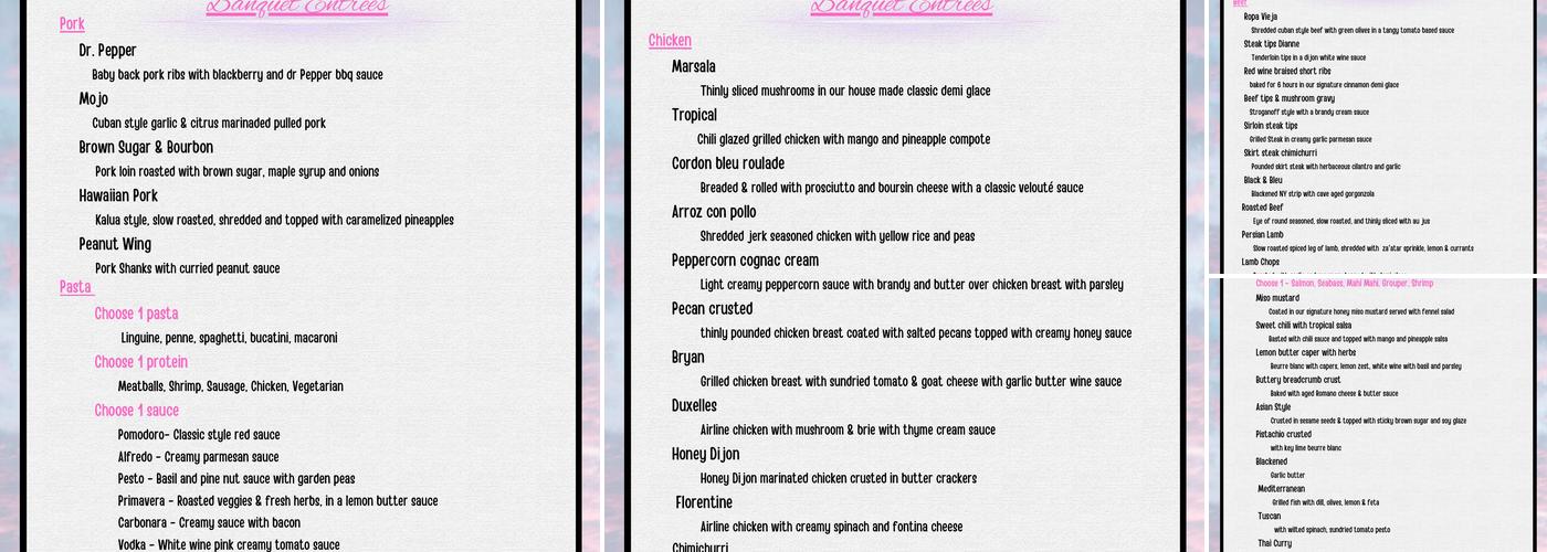 Pink Cloud Catering Menu