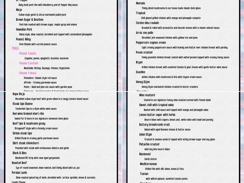 Pink Cloud Catering Menu