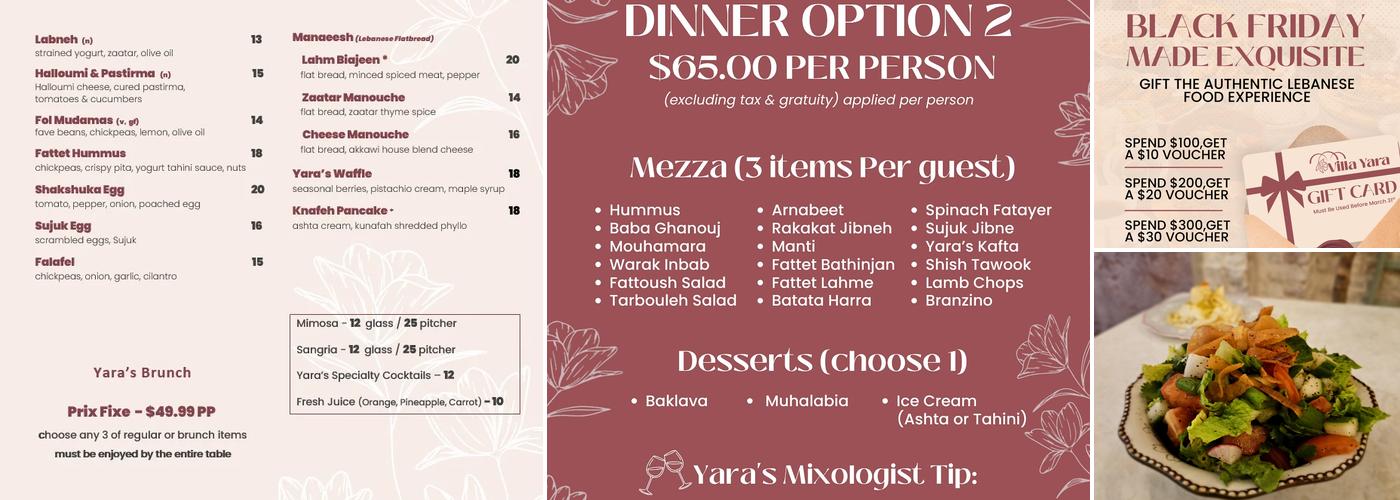 Villa Yara Menu