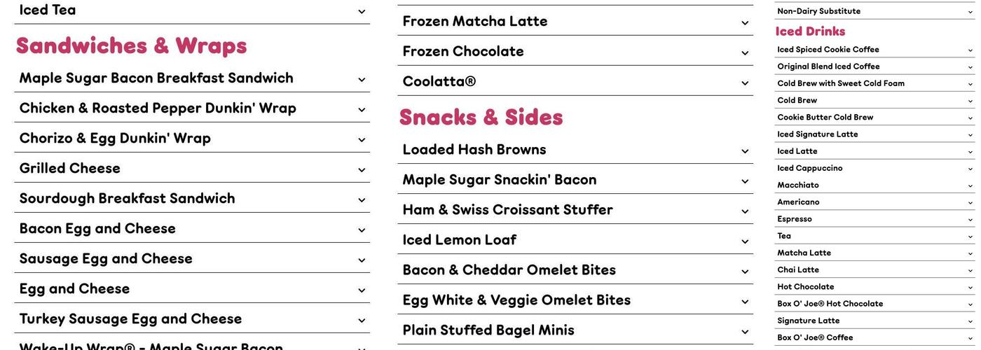 Dunkin' Menu