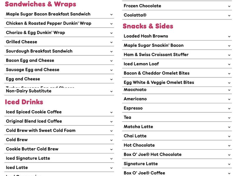 Dunkin' Menu