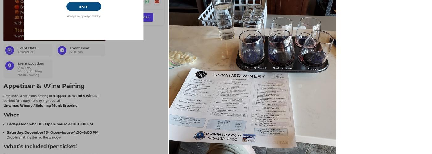 Unwined Winery Menu