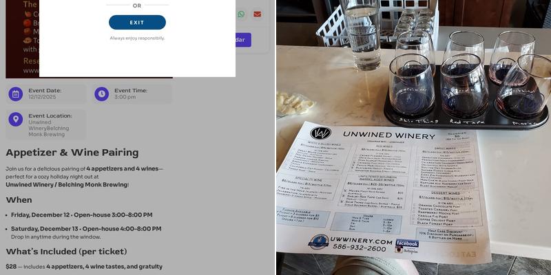 Unwined Winery Menu