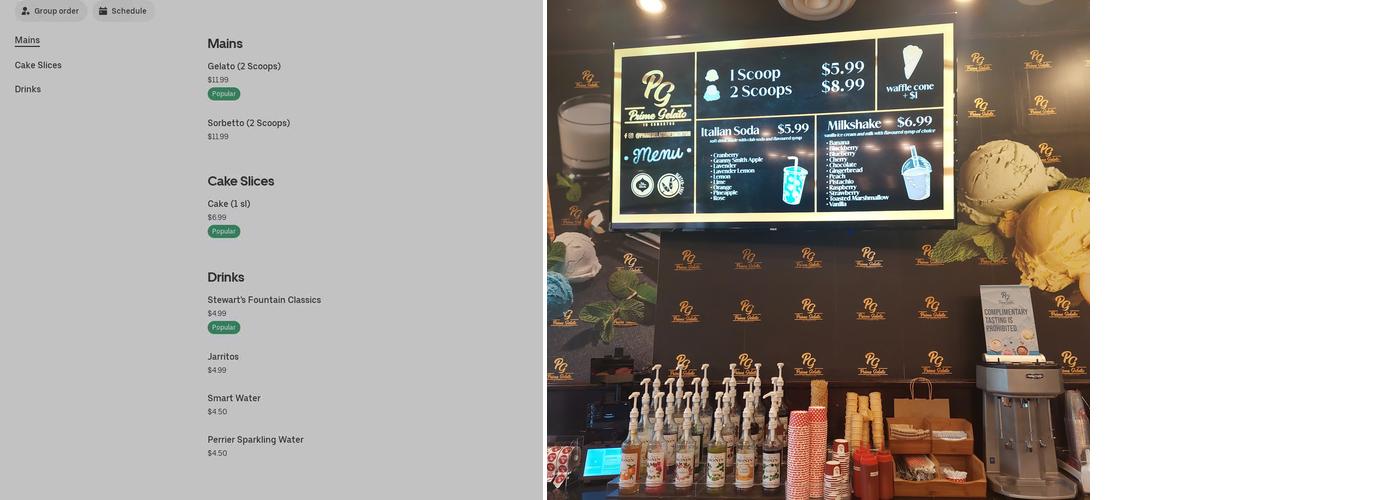 Prime Gelato in Edmonton Menu