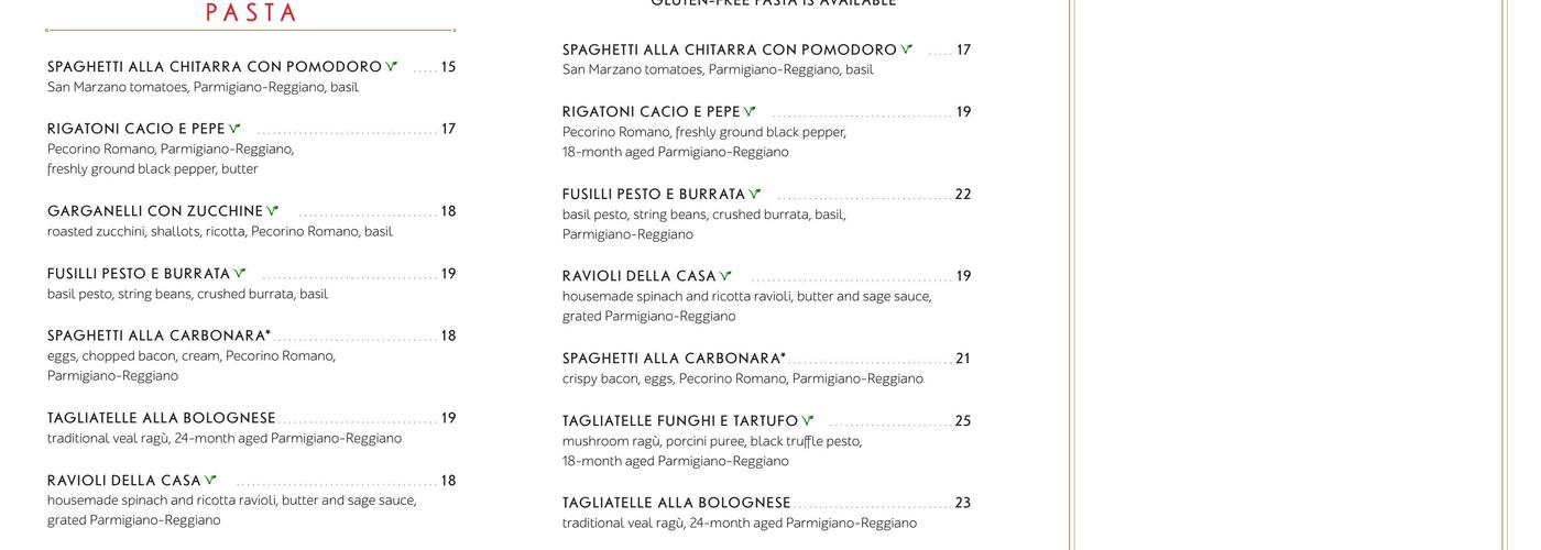 Bar Felice Menu