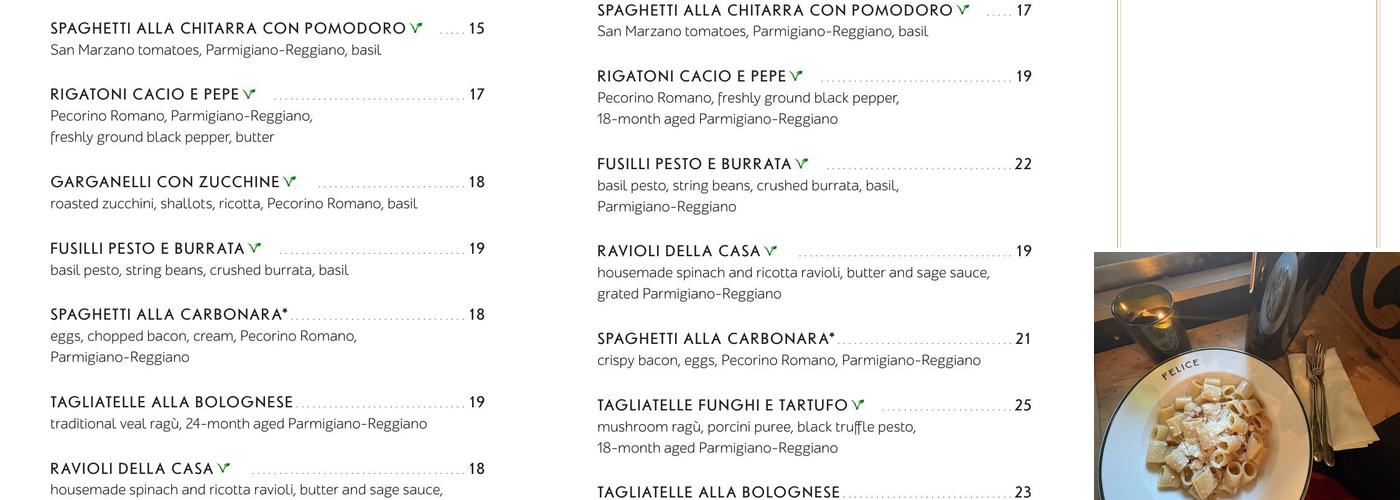 Bar Felice Menu