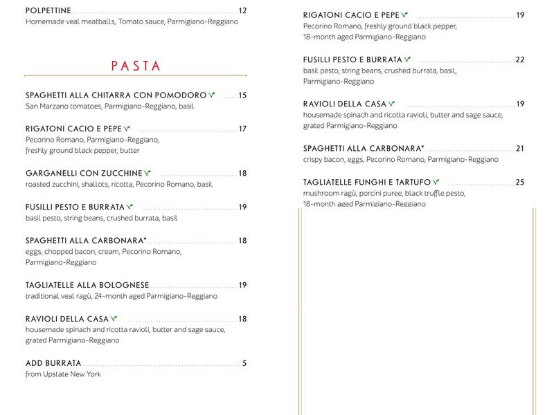 Bar Felice Menu