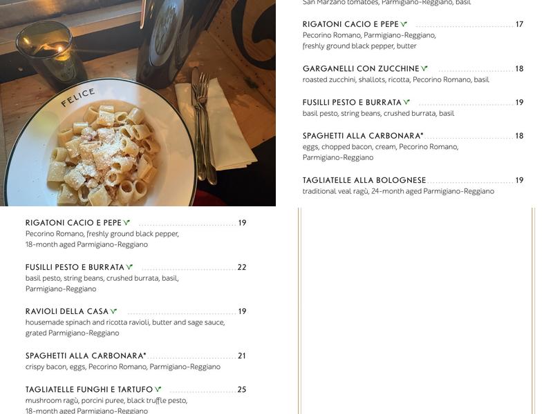 Bar Felice Menu