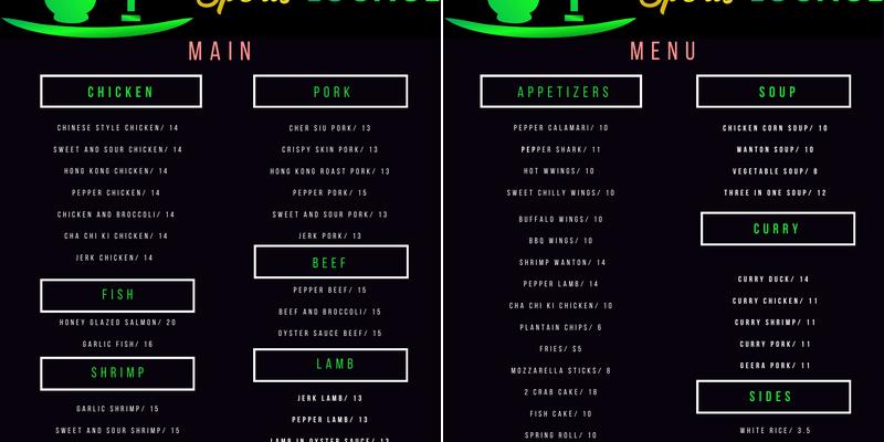 Caribbean Sports Lounge Menu