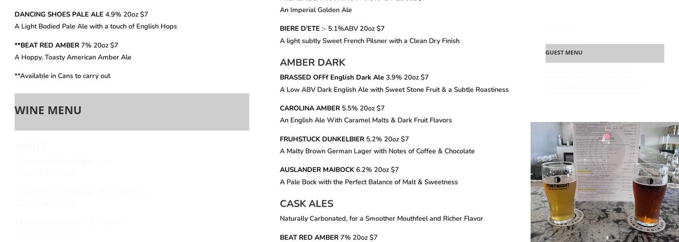 Fortnight Brewing Wake Forest Menu