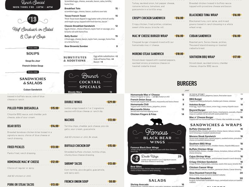 Black Bear Hoboken Bar & Grill Menu