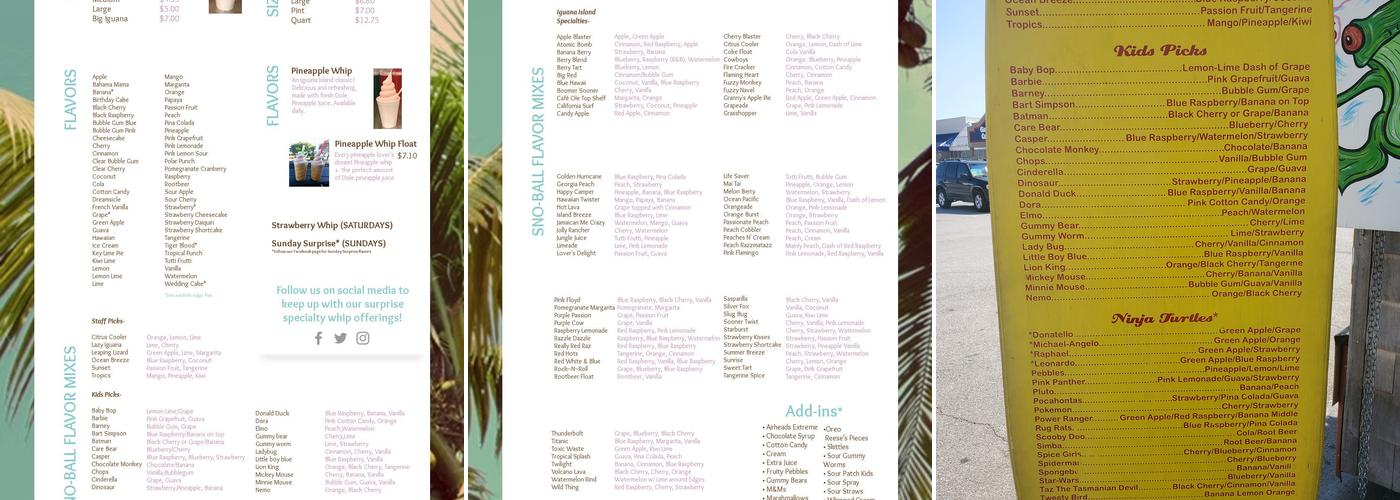 Iguana Island Treats Menu