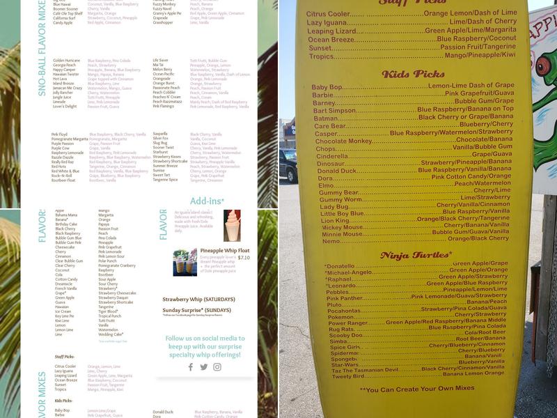 Iguana Island Treats Menu