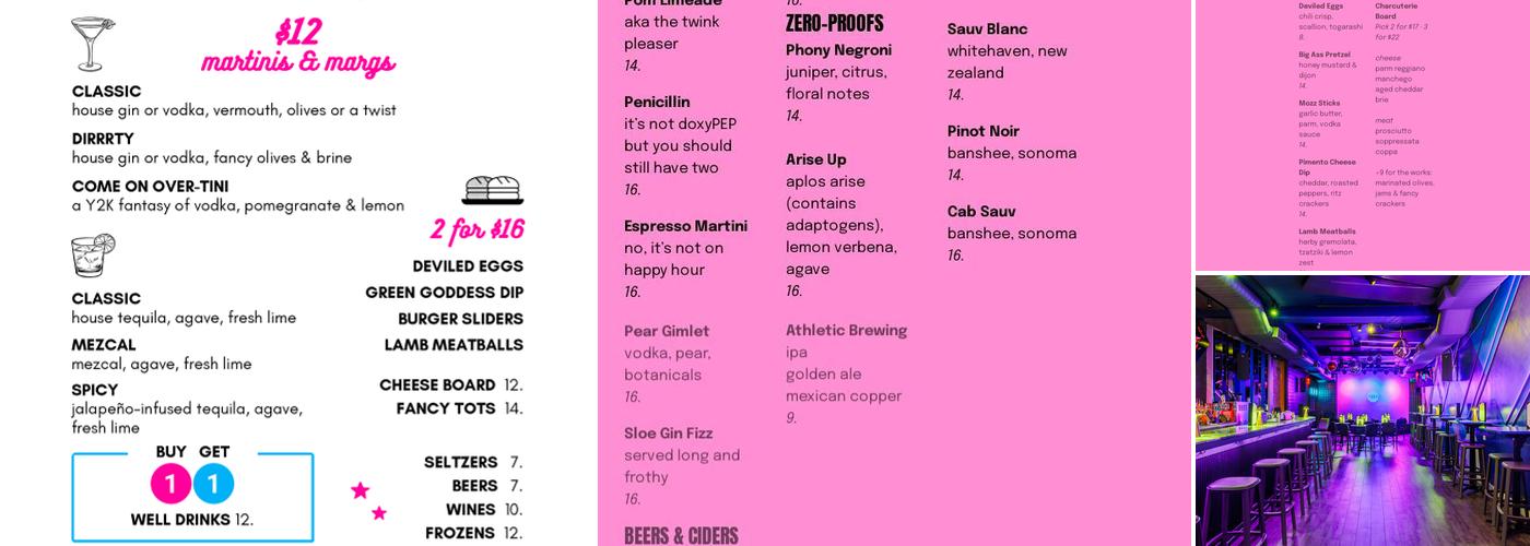 VERS — queer bar, cocktails, bar snacks, and parties Menu