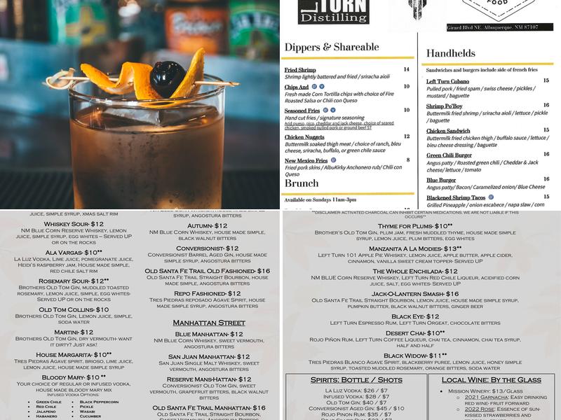 Left Turn Distilling, Craft Cocktails & Spirits. Menu