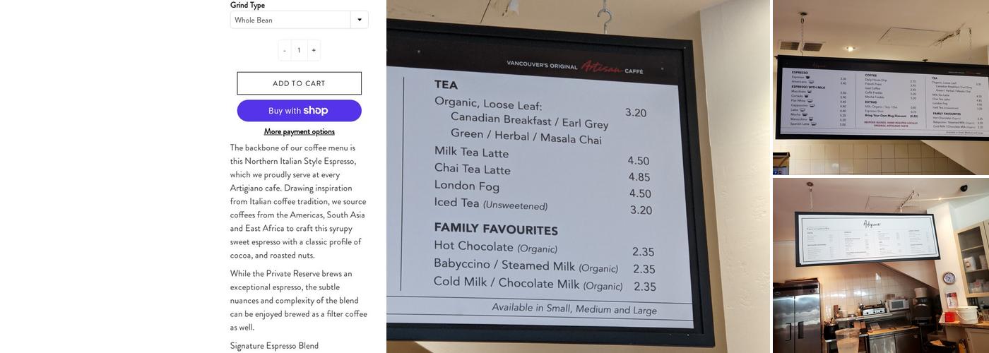 Artigiano Pender Menu