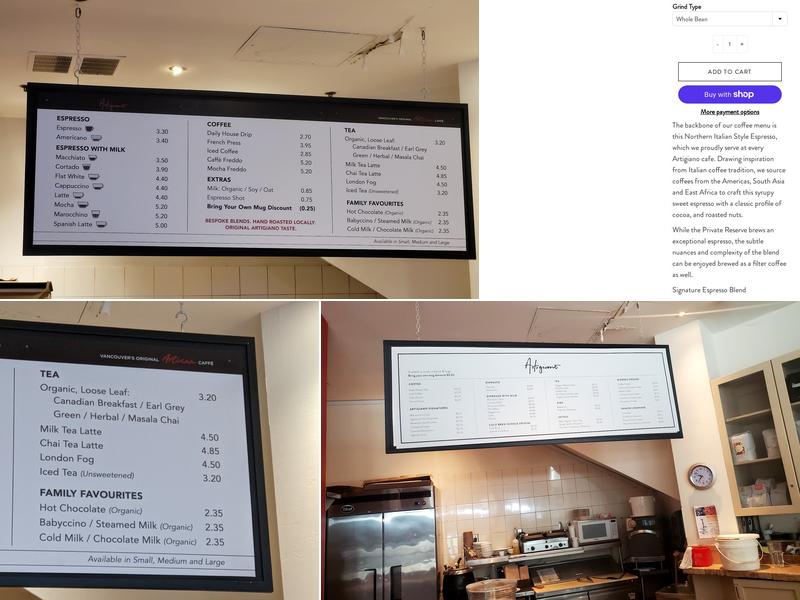 Artigiano Pender Menu