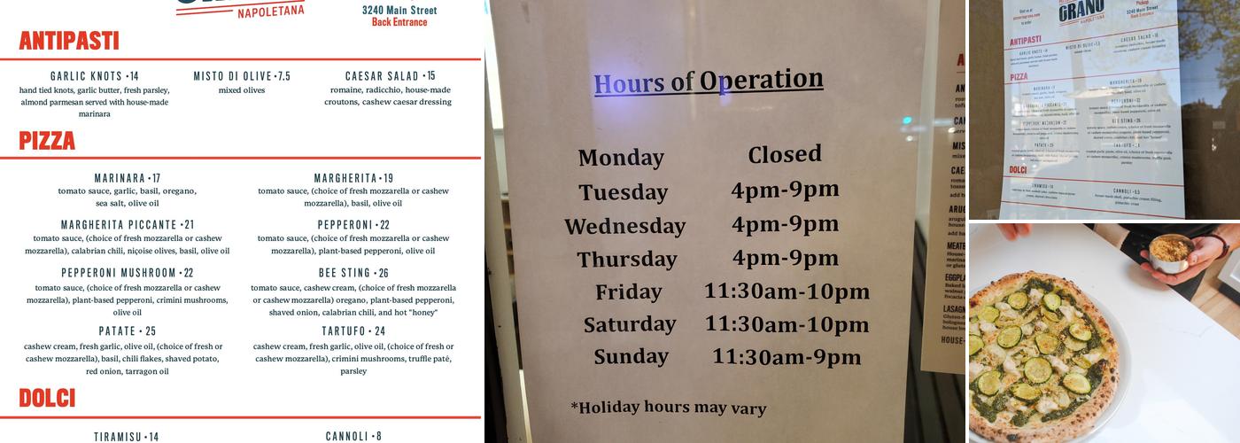 Grano Pizzeria Menu