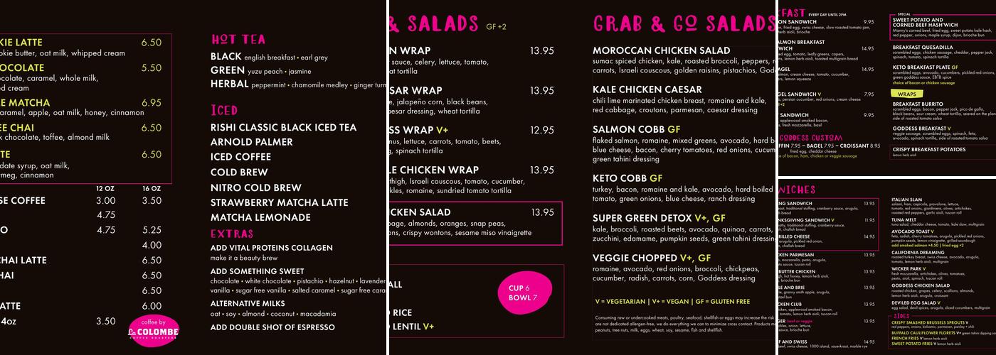 The Goddess and Grocer Fulton Market Menu