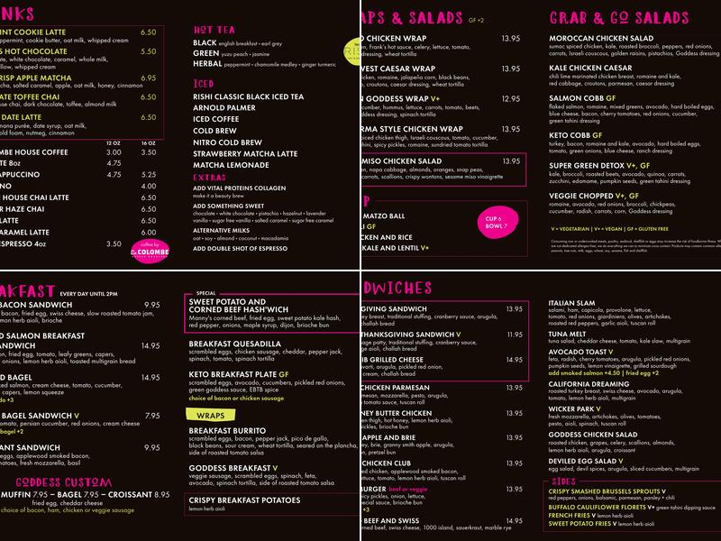 The Goddess and Grocer Fulton Market Menu