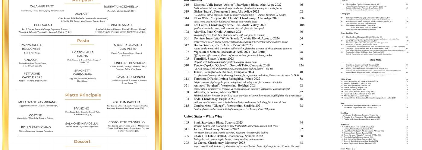 Il Piatto Restaurant Menu