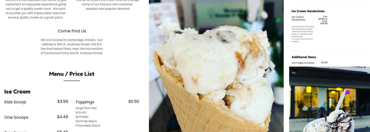 Westside Scoops & Shakes Menu