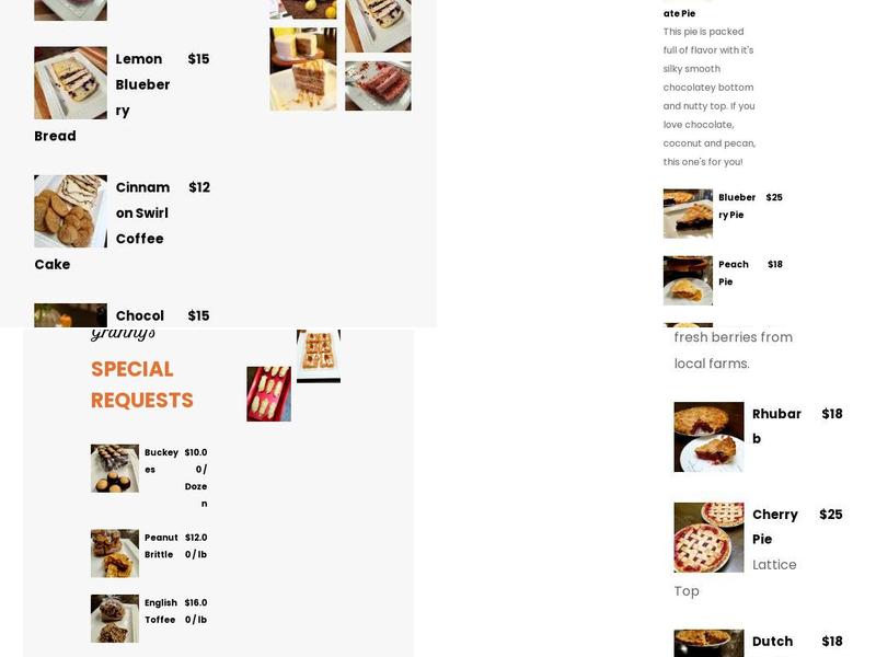 Get Baked With Granny Menu