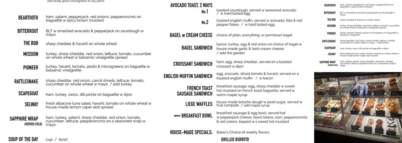 Trapper Peak Coffee Menu