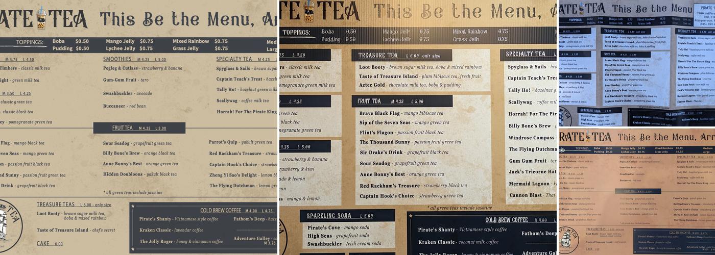 Pirate Tea Menu