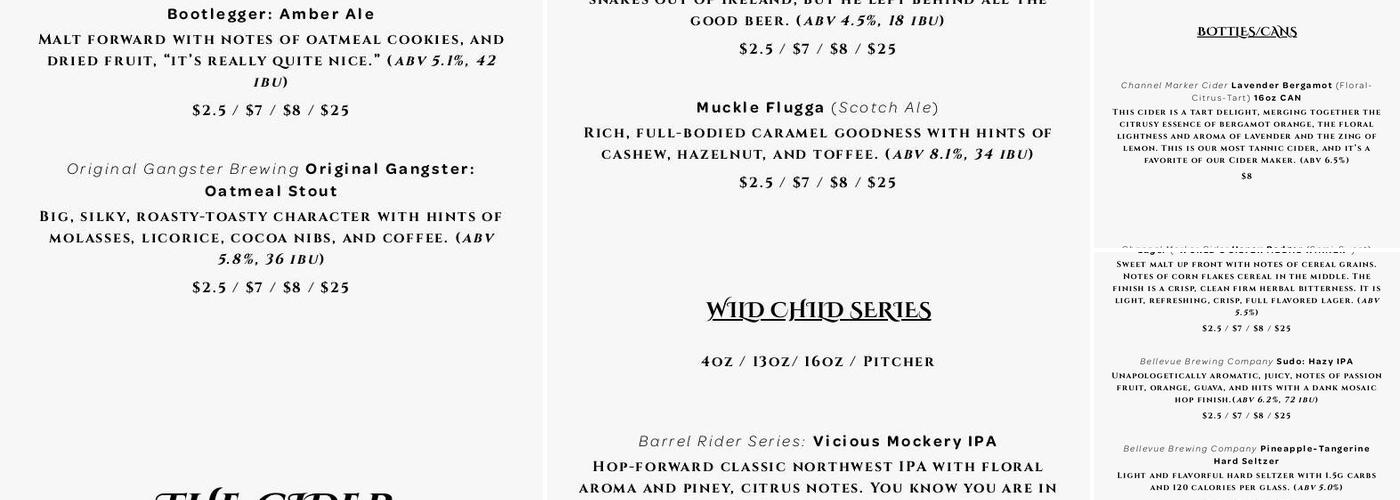 Side Hustle: Taproom & Scratch Kitchen Menu