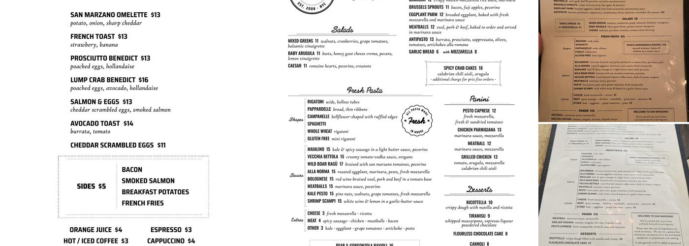 San Marzano Menu