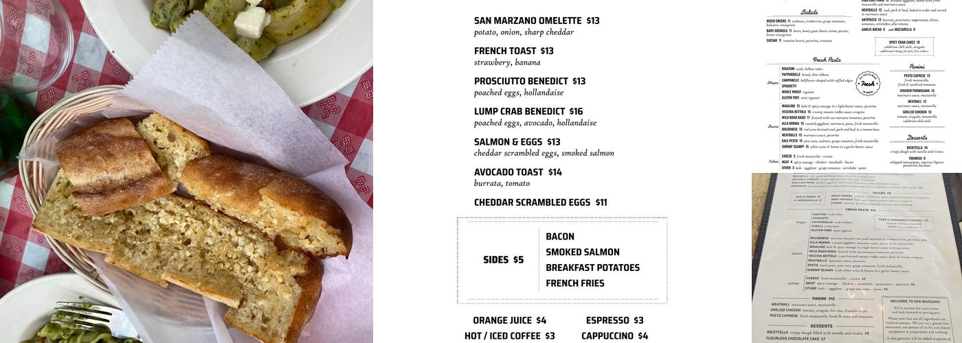 San Marzano Menu